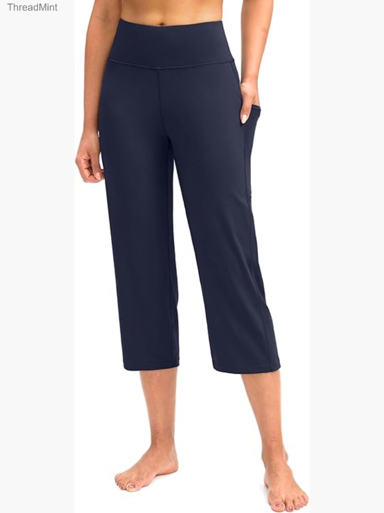 High Waist Capri Yoga Pants With Pockets Tummy Control Straight Leg Workout Crop